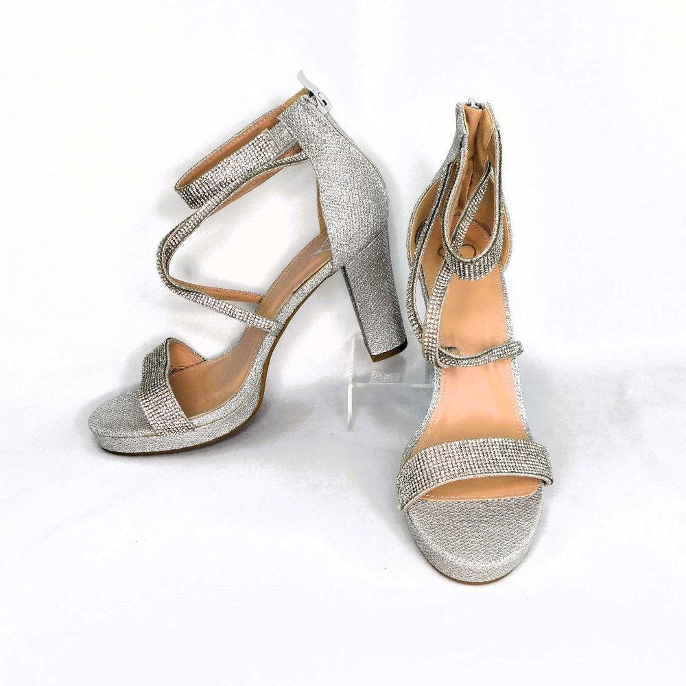 NIB Silver & Rhinestones Platform Heel "Wang" 9 SPARKLE Evening heels